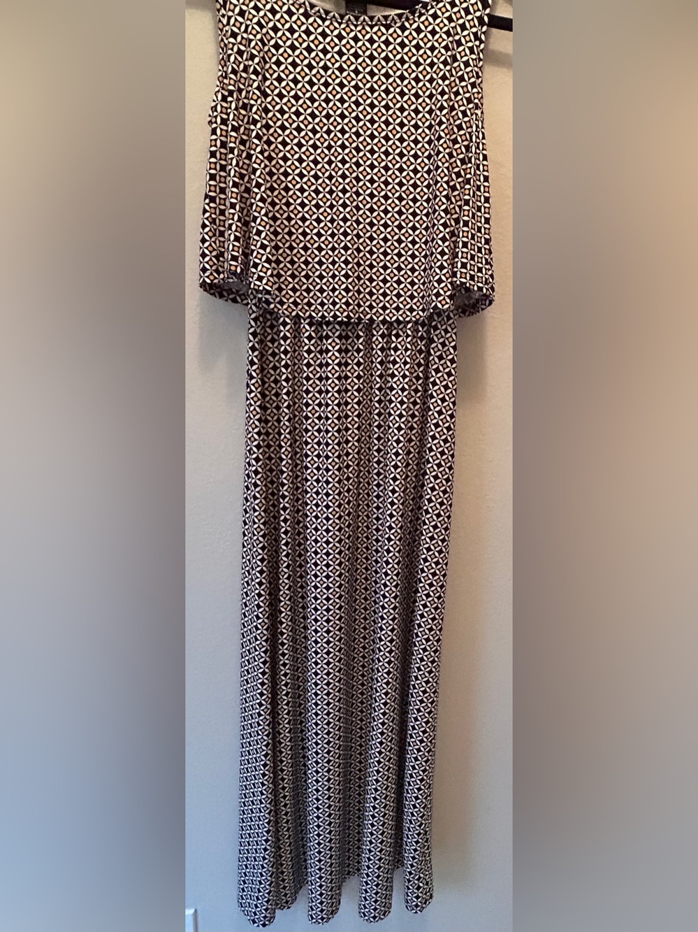 Robert Louis Black and White Maxi Dress with Gold Dot Accents